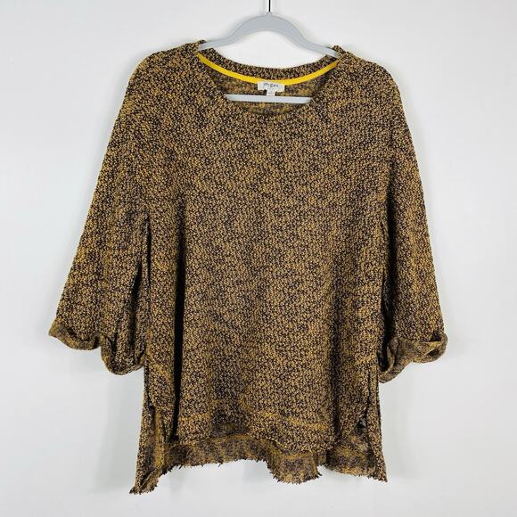 Umgee Size Large Frayed Hem Pullover Sweater Yellow Cotton Blend - Picture 1 of 5